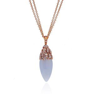 Luca Carati Chalcedony Diamond Long Pendant Necklace 18K Rose Gold 34 Inches